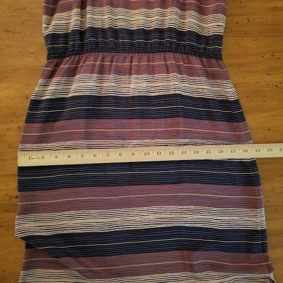 Soo Yung Lee RARE Vintage Silk Dress Striped Sz 8 Hong Kong Blue Brown Sundress - Picture 13 of 15